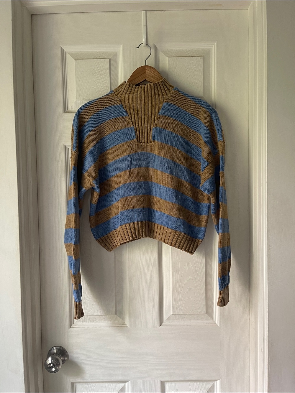 Vintage 90s Lizwear Striped Mock Neck Cropped Sweater